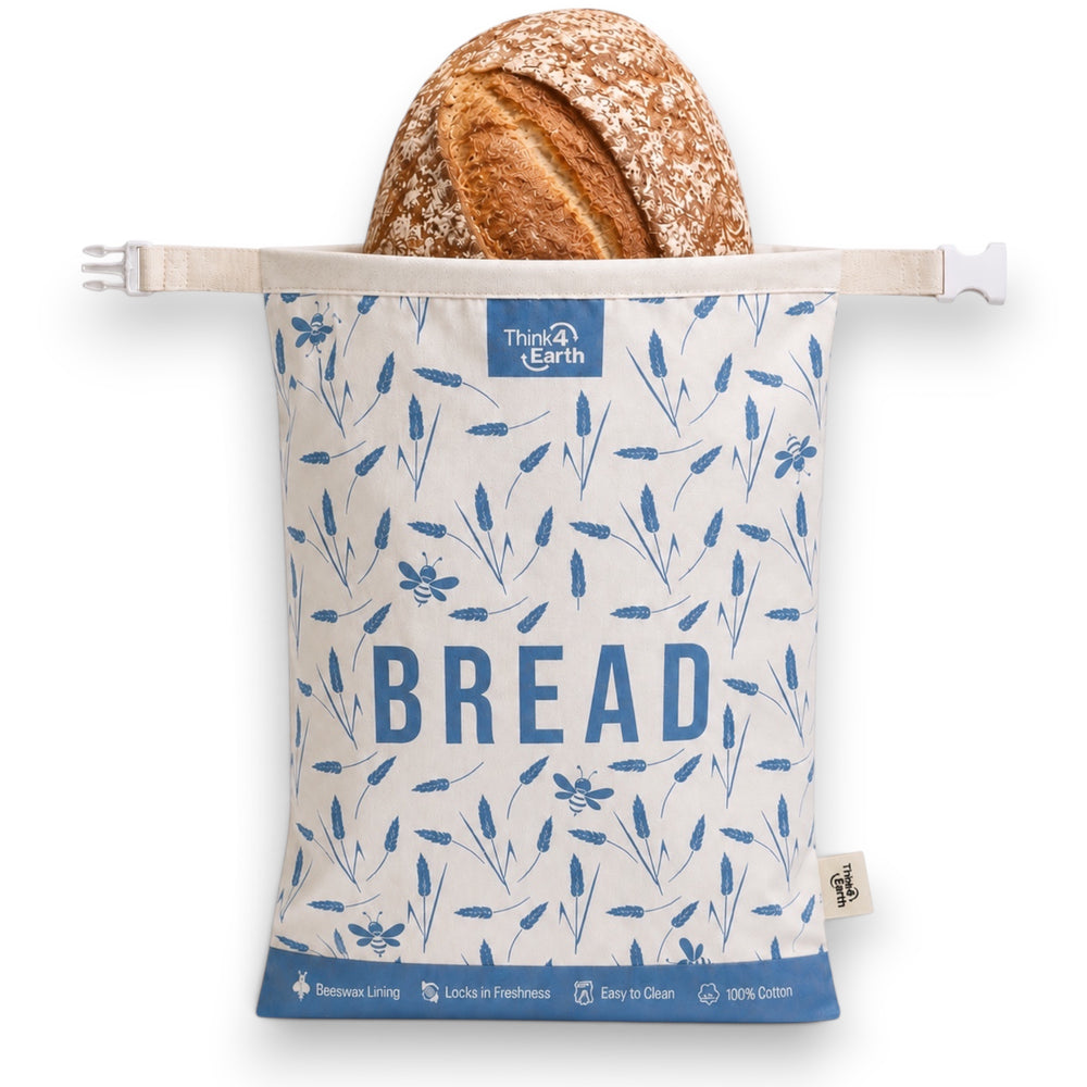 Beeswax-Lined Cotton Bread Bags - Blue
