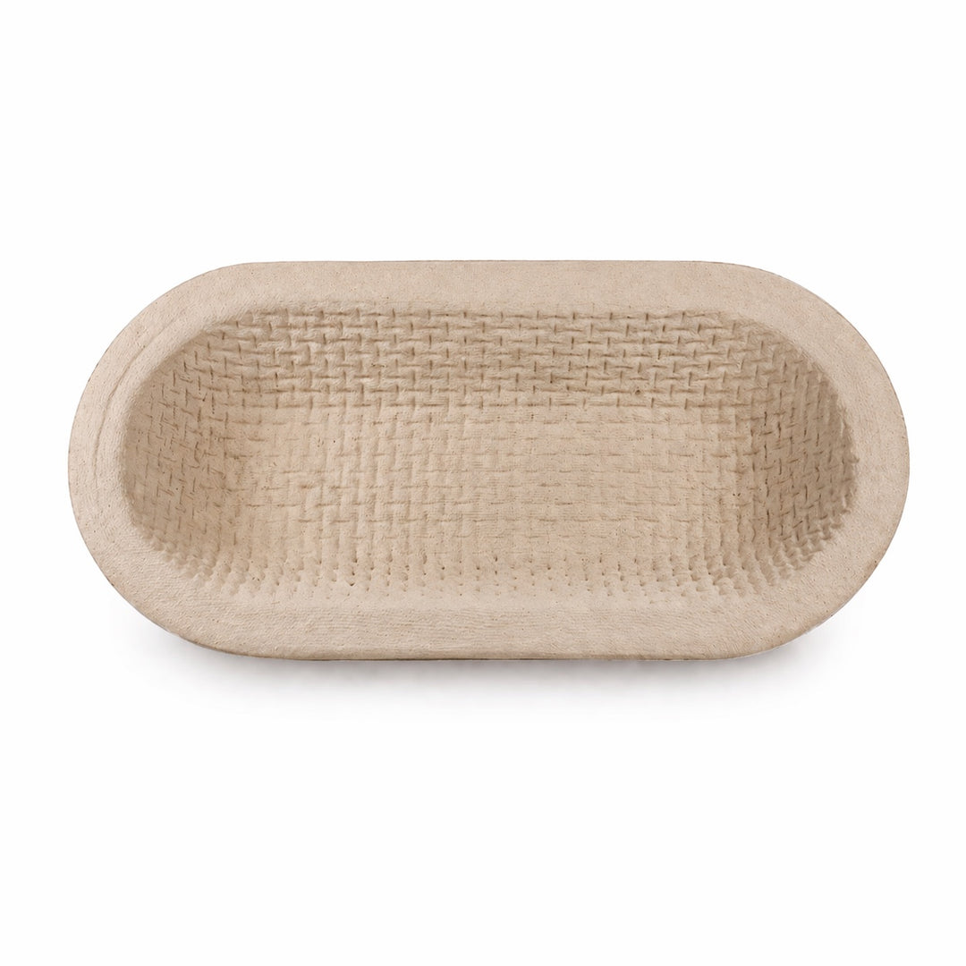 Think4Earth oval wood pulp banneton proofing bowl with a waffle pattern, 1kg size.