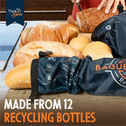 Think4Earth reusable blue baguette bag made from recycled plastic bottles, perfect for bread storage.