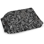 Think4Earth black reusable bread bag with a chalk-style pattern of various breads and pastries. Made from rPET.