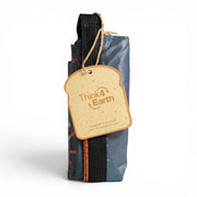 Think4Earth reusable blue bread bag made from recycled plastic bottles, with a roll-and-clip closure.
