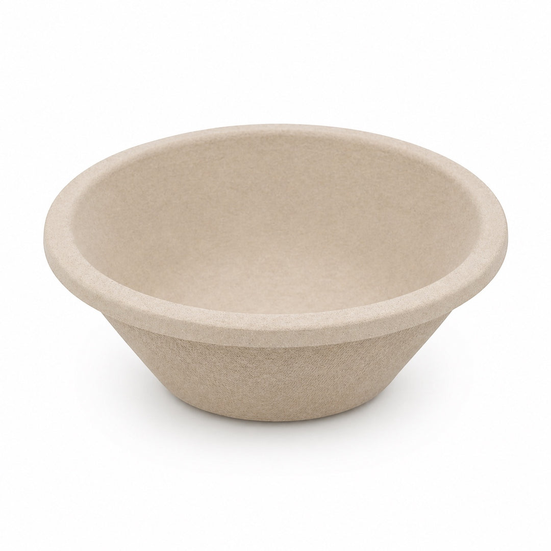 Think4Earth 750g round smooth wood pulp banneton for proofing sourdough dough.