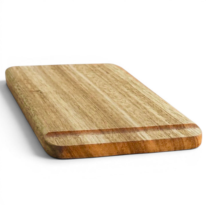 Think4Earth wooden bread board made from Tasmanian Oak with a cut-through groove and food-safe tung oil finish.