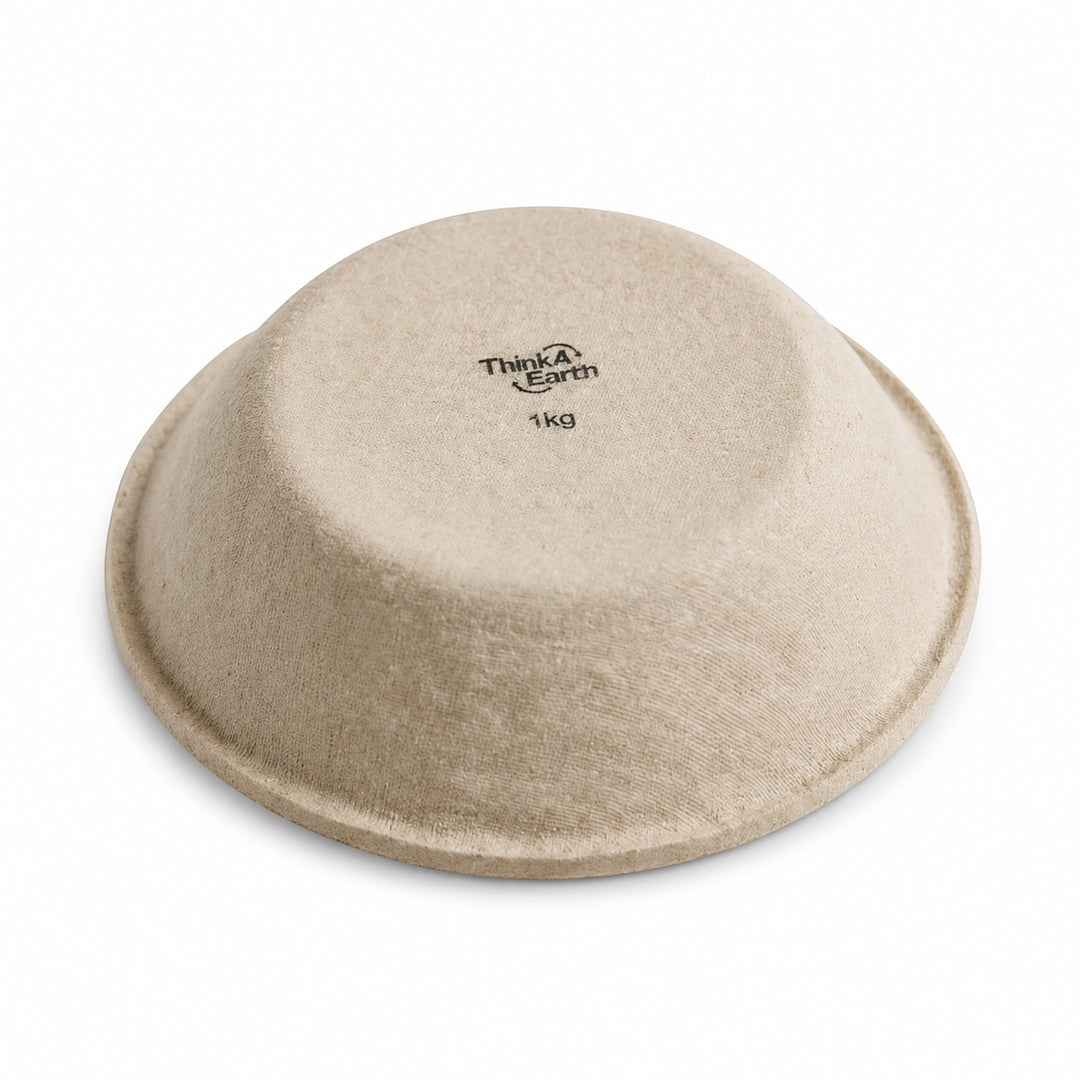 Think4Earth 1kg round wood pulp banneton for proofing sourdough dough. German-made, eco-friendly baking bowl.