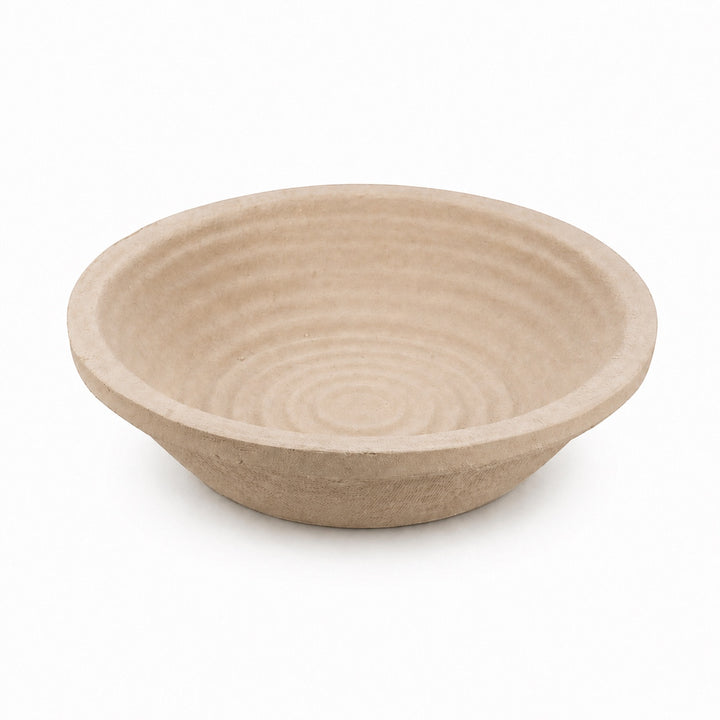 Think4Earth 500g round wood pulp banneton proofing bowl with concentric ring pattern