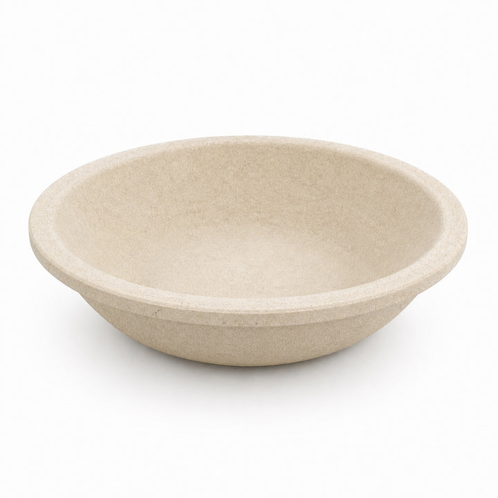 Think4Earth 1kg round smooth wood pulp banneton for proofing sourdough dough. Natural beige color.